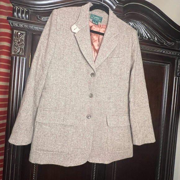 Vintage Lauren Ralph Lauren Tan Blazer with Notched Lapels 100% Wool - Picture 1 of 12